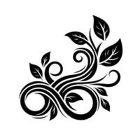 Elegant monochrome floral featuring swirling lines, stylized leaves, and a decorative botanical pattern. vector