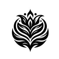 Symmetrical, Minimalist Black and White Floral with Detailed Leaf Patterns and Ornate Curves on a White Background. vector