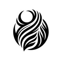 Elegant Abstract Black and White A stylized, organic composition of curved lines and shapes, resembling feathers or stylized leaves within a circular form, against a clean white backdrop. vector