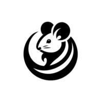 A stylized grayscale mouse encircled within a , showcasing minimalist and geometric forms. vector
