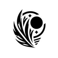 Abstract Black and White An Oval Composition Featuring a Circle, Geometric Shapes, and Starlike Elements, evoking a sense of stylized natural forms. vector