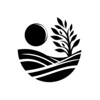 Monochromatic Crescent Landscape with Sun and Growing Tree, Representing Growth, Nature and Sustainability, in Minimalist . vector