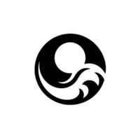 Minimalist Black and White Circular Depicting a Stylized Wave and Moon, Suggesting Harmony and Flow. vector