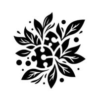 Intricate Black and White Floral A symmetrical, stylized composition of leaves and interconnected circular elements, creating a balanced and decorative pattern. vector