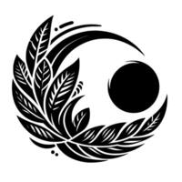 Stylized Yin Yang featuring dark leaf elements intertwined with a central black circle, set against a bright white background. vector