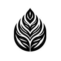 Stylized, symmetrical abstract leaf in black and white, with a central spine and curved, layered segments radiating outwards, against a blank background. vector