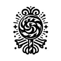 Elegant Black and White Lollipop with Ornate Embellishments and Swirling Patterns, Decorative Elements. vector