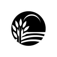 A minimalist, monochromatic featuring a wheat stalk and field lines enclosed within a circle, symbolizing agriculture. vector