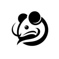 A minimalist, stylized of a stylized mouse or rat, using bold black and white shapes, a curved line, and a touch of gray, on a white background with subtle shadow. vector