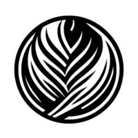 Abstract Black and White Circular Featuring a Stylized LeafLike Structure with Contrasting Lines and a Bold, Defined Outer Border. vector