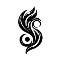 A stylized, elegant black and gray swirling abstract reminiscent of flames or a feather, set against a clean white background. vector