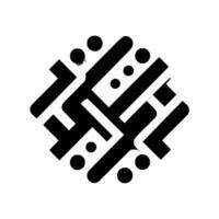 A dynamic, geometric black and white composition featuring interconnected shapes, rounded lines, and contrasting shadows on a bright white backdrop, evoking a modern, abstract feel. vector