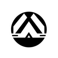 Minimalist Black and White Circular Featuring Geometric Mountains and Abstract Valley, Emphasizing Modern Simplicity. vector
