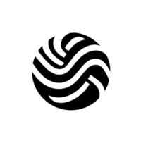 black and white sphere composed of interwoven, flowing curved stripes, creating a dynamic and abstract on a clean, white background. vector
