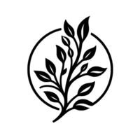 Minimalist Black and White of a Leafy Branch Enclosed in a Circle, Representing Nature Organic . vector