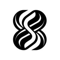 An abstract, symmetrical featuring a stylized figure eight composed of black and white, curvilinear stripes, against a plain white background. vector
