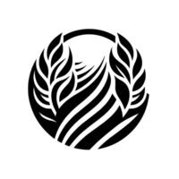 A minimalist, monochromatic featuring stylized wheat stalks and layered lines within a circle, set against a clean white background. vector