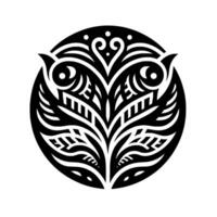 A symmetrical black and white , likely a , featuring stylized floral and avian elements within a circular form on a plain white backdrop. vector
