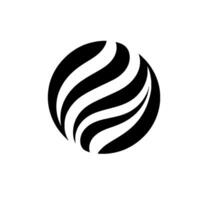A minimalist, abstract featuring a black and white sphere composed of stylized, flowing, parallel stripes, casting a subtle shadow. vector