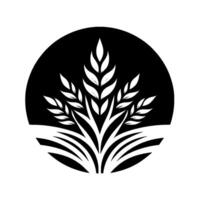 Elegant Black and White Depicting Wheat Stalks Within a Circle, Symbolizing Agriculture and Harvest. vector