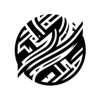 Intricate Monochrome Abstract Geometric and Calligraphic Elements in a Circular Composition on White Background. vector