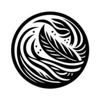 Intricate Black and White Circular Featuring a FeatherLike Element within Swirling, Organic Forms and Accented by Subtle Dot Details. vector