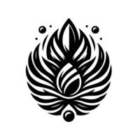 An elegant black and white stylized lotus flower , radiating symmetry and evoking tranquility, surrounded by delicate orbs. vector