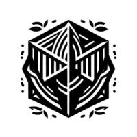 Geometric Black and White A symmetrical, threedimensionallooking form with intricate lines and stylized leaves. vector