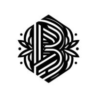 A stylized, geometric B monogram, intricately designed with elegant lines, curves, and leaflike elements within a symmetrical, diamondshaped composition, set against a pure white background. vector