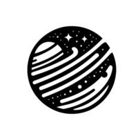 Minimalist Black and White Illustration of a Saturnlike Planet with Stars in a Celestial , Symbolic of Space and Exploration. vector