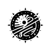 A minimalist, circular featuring stylized celestial elements, with intricate lines and shapes, creating a sense of mystery and cosmic wonder. vector