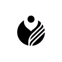 Abstract minimalist A black and white featuring a circle enclosing a shape evocative of a person, with flowing lines and a dot. vector