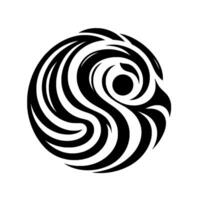 Abstract Tribal Eagle Head Silhouette A stylized black and white showcasing a circular arrangement of curved lines, forming an eagles profile, suggestive of strength and focus. vector