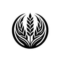 Minimalist Black and White Wheat Enclosed within a Circular Frame, Symbolizing Agriculture and Growth. vector