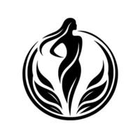 Elegant Silhouette of a Woman Within a Decorative Circular Frame Adorned with Leaf Motifs, a Modern Expressing Femininity and Nature. vector
