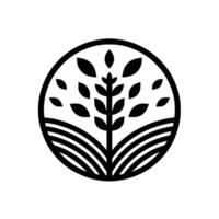 Stylized Wheat Emblem A geometric illustration of a wheat stalk with leaves and a field within a circular frame. vector