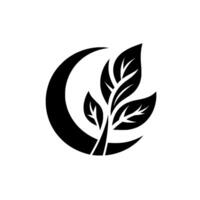 Minimalist Black and White A stylized leaf arrangement cradled within a crescent shape, symbolizing growth and nature, against a clean white backdrop. vector