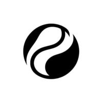 A minimalist black and white featuring a stylized swirling shape within a circle, evoking fluidity and balance, set against a textured white backdrop. vector