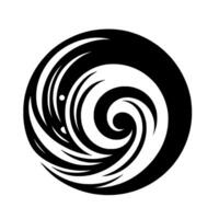 A black and white circular , showcasing swirling organic shapes, reminiscent of a stylized ocean vortex or a natural force. vector