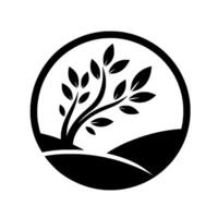 Monochrome featuring a stylized tree with leaves enclosed within a circle, evoking nature and growth. vector