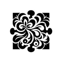 Intricate Black Floral Ornament in Square Frame Symmetric, Flowing, and Detailed with Swirls and LeafLike Shapes, on a White Background vector