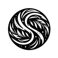 Circular Black and White Yin Yangesque with Leaflike Elements and Dot Accents, against a stark white background. vector