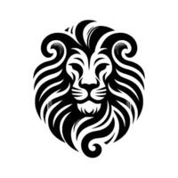 A striking, minimalist black and white showcasing a majestic lions head with intricate, flowing mane, symbolizing power and nobility. vector