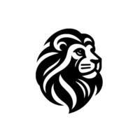 A Bold, Geometric Lion Head in Black and White Minimalist Emblem , with a Focused Gaze and Dynamic Mane, Set Against a Plain White Background. vector