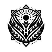 Intricate Tribal Mandala with Geometric Floral , Sunburst Center, Within a Square and Circle Composition. vector