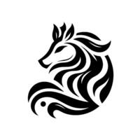 Elegant Black and White of a Stylized Fox Silhouette with Leaf Accents, Demonstrating Fluid Curves and Minimalist . vector