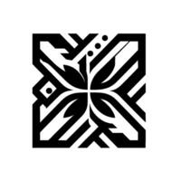 Geometric Floral with Bold Black and White Shapes in Symmetrical Composition, Centered, Isolated, and Square. vector