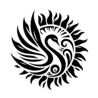 Elegant Black Swan Within a Sunburst A symmetrical, minimalist illustration of a swan integrated into a stylized sun, evoking grace and celestial themes. vector