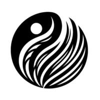 A stylized YinYang symbol, with flowing, featherlike elements in black and white, embodying balance and harmony within a circular composition. vector