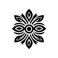 Symmetrical Black Floral Pattern with LeafLike Petals and Concentric Circular Center on a White Background vector